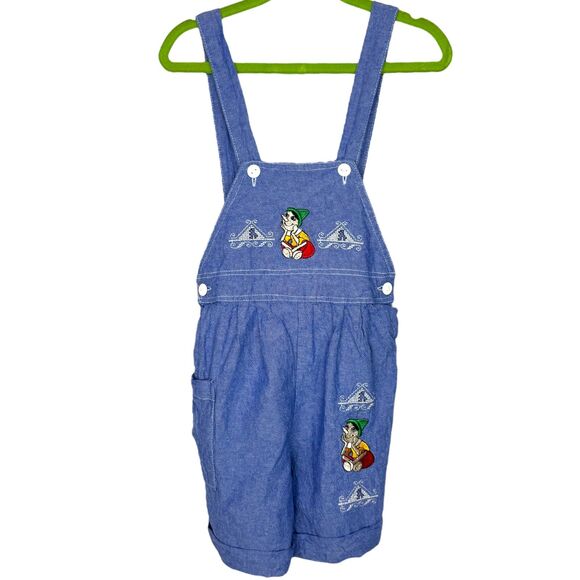 Artigianato Ricami Unisex Faux denim embroidered shorts overalls Size 2 - Picture 1 of 14